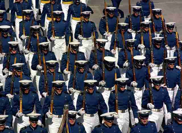 Mandatory Fun - Cadets march in formation during a ceremony at the U.S. Air Force Academy.